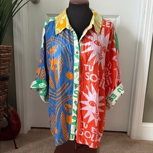 Anisa Exclusively by Anthropologie Colorful Graphic Button Down Shirt